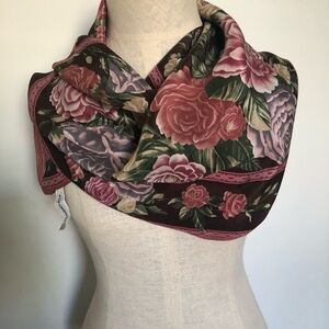 Vintage Liz Claiborne Floral Silk Scarf in Pink and Green